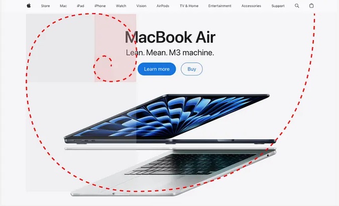 استفاده از نسبت طلایی در وبسایت apple
